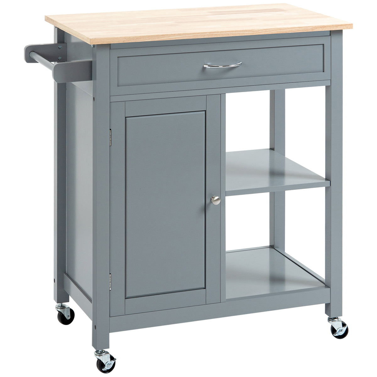 Rolling Kitchen Cart with Wood Top and Drawer – 33"W x 35"H