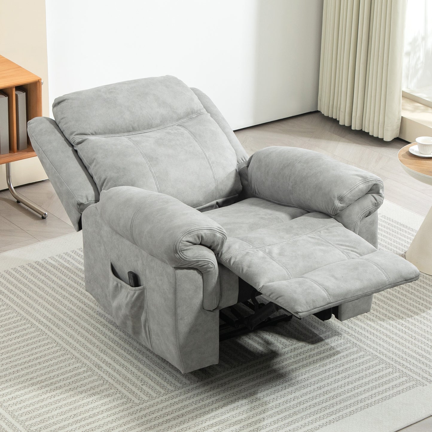 HOMCOM Manual Recliner Chair with Vibration Massage, Side Pockets, Grey Microfibre