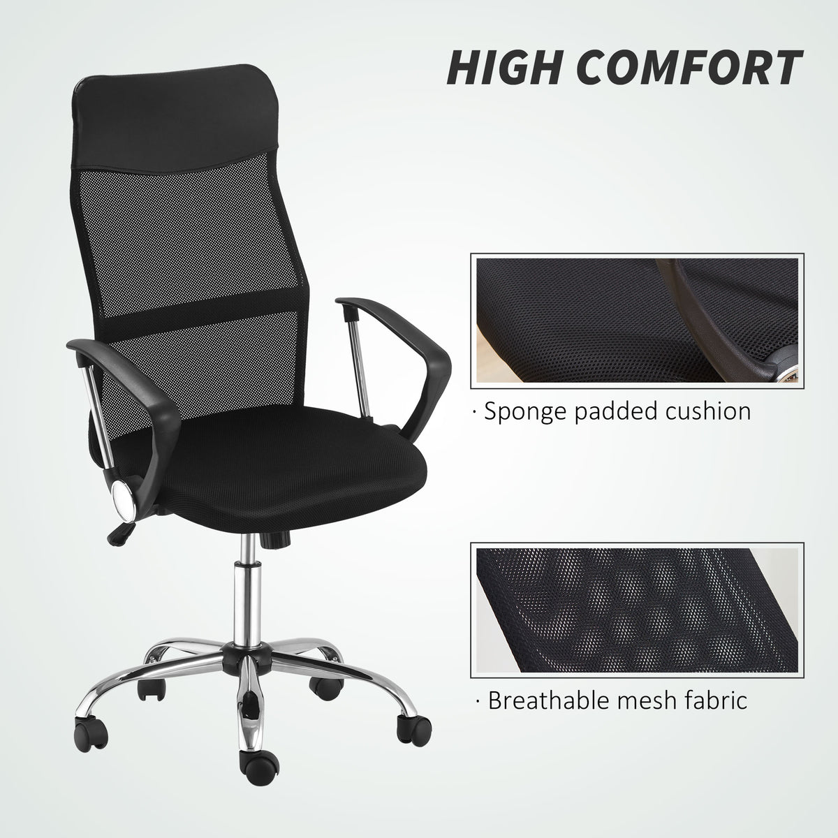 Ergonomic Mesh Office Chair, High Back Computer Desk Chair with Adjustable Height, Black