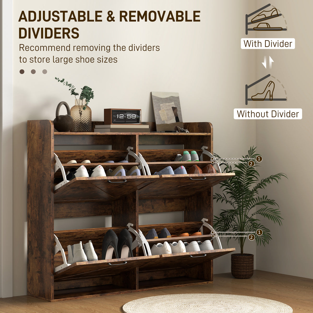 Narrow Shoe Storage Cabinet with 4 Flip Drawers – 41"W x 35"H