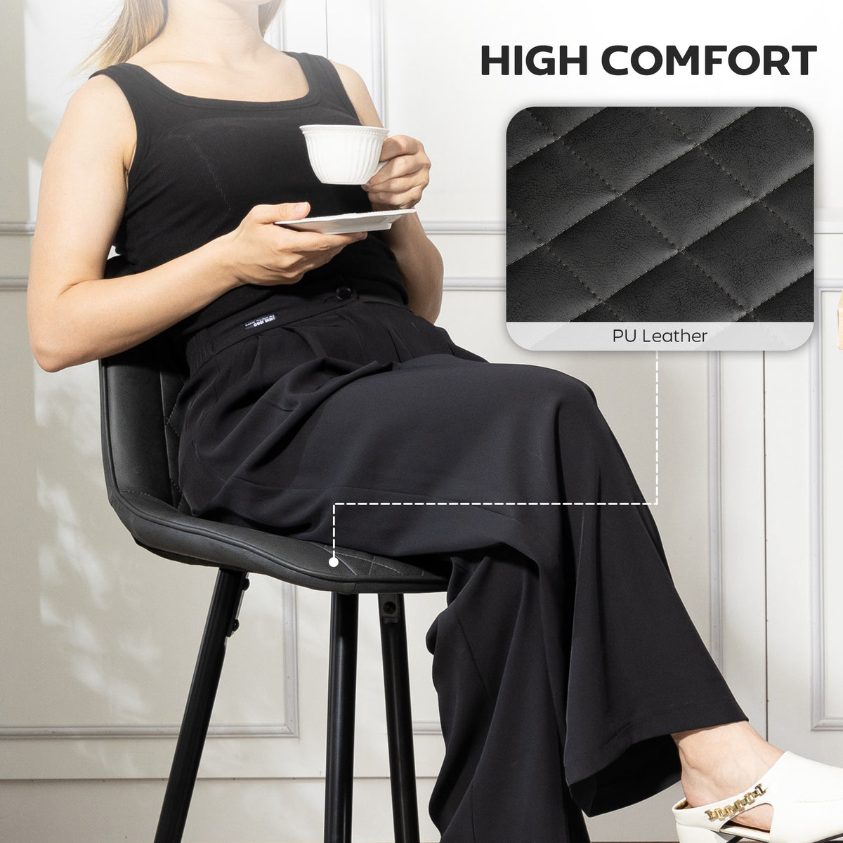 PU Leather 27.75" Counter Height Bar Chairs with Metal Legs, Set of 2