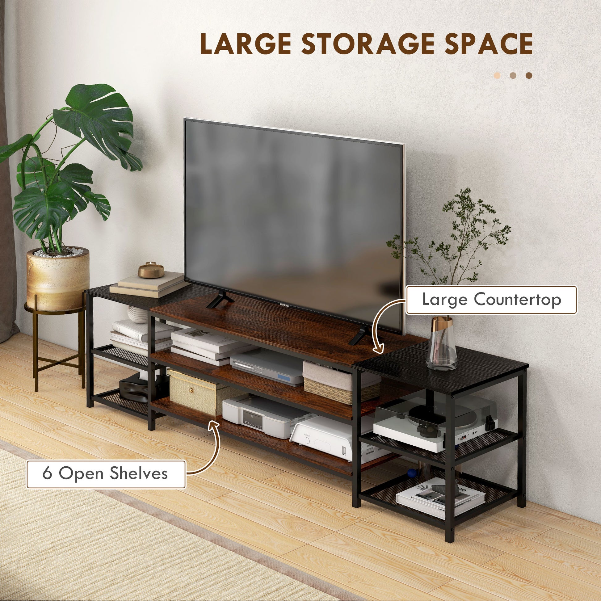HOMCOM Industrial TV Stand for 80-inch TVs with Open Storage Shelves