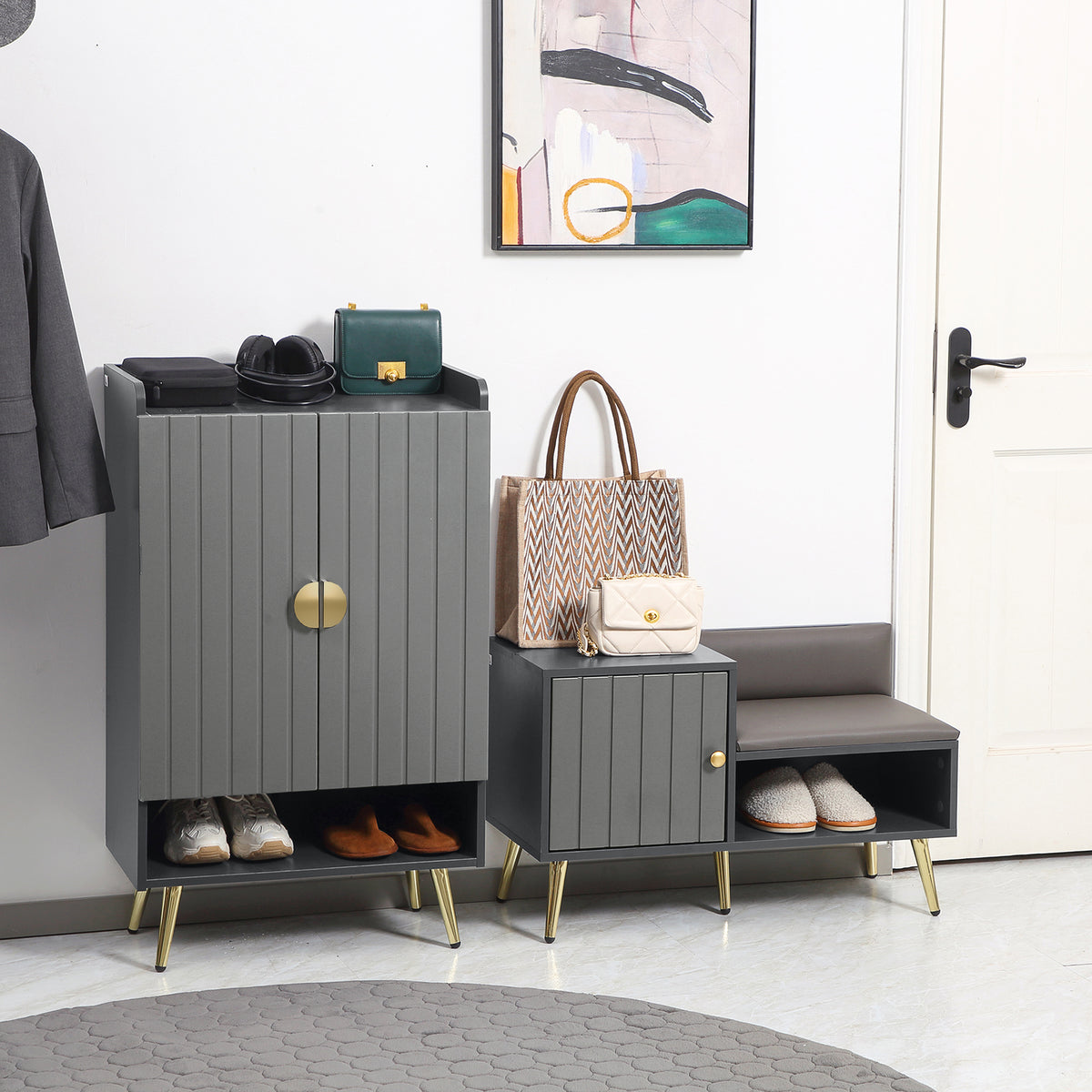 Entryway Shoe Cabinet with Open Shelves – 24"W x 39"H