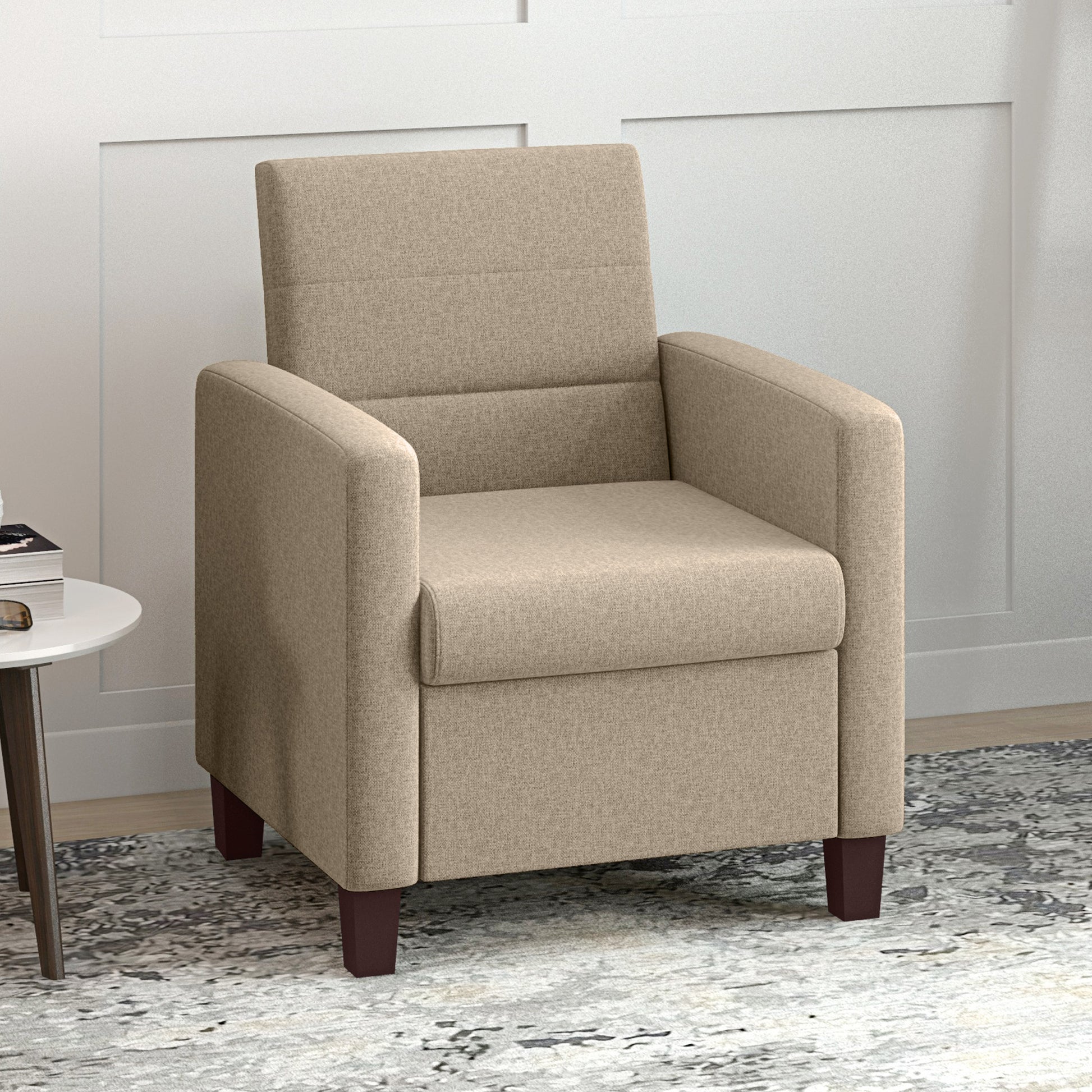 HOMCOM Modern Light Brown Fabric Accent Chair with Supportive Cushion and Non-Slip Pads