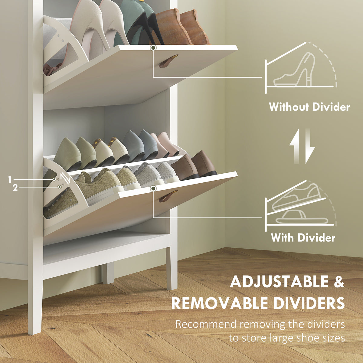 Narrow Shoe Cabinet with 2 Flip Drawers – 31"W x 38"H