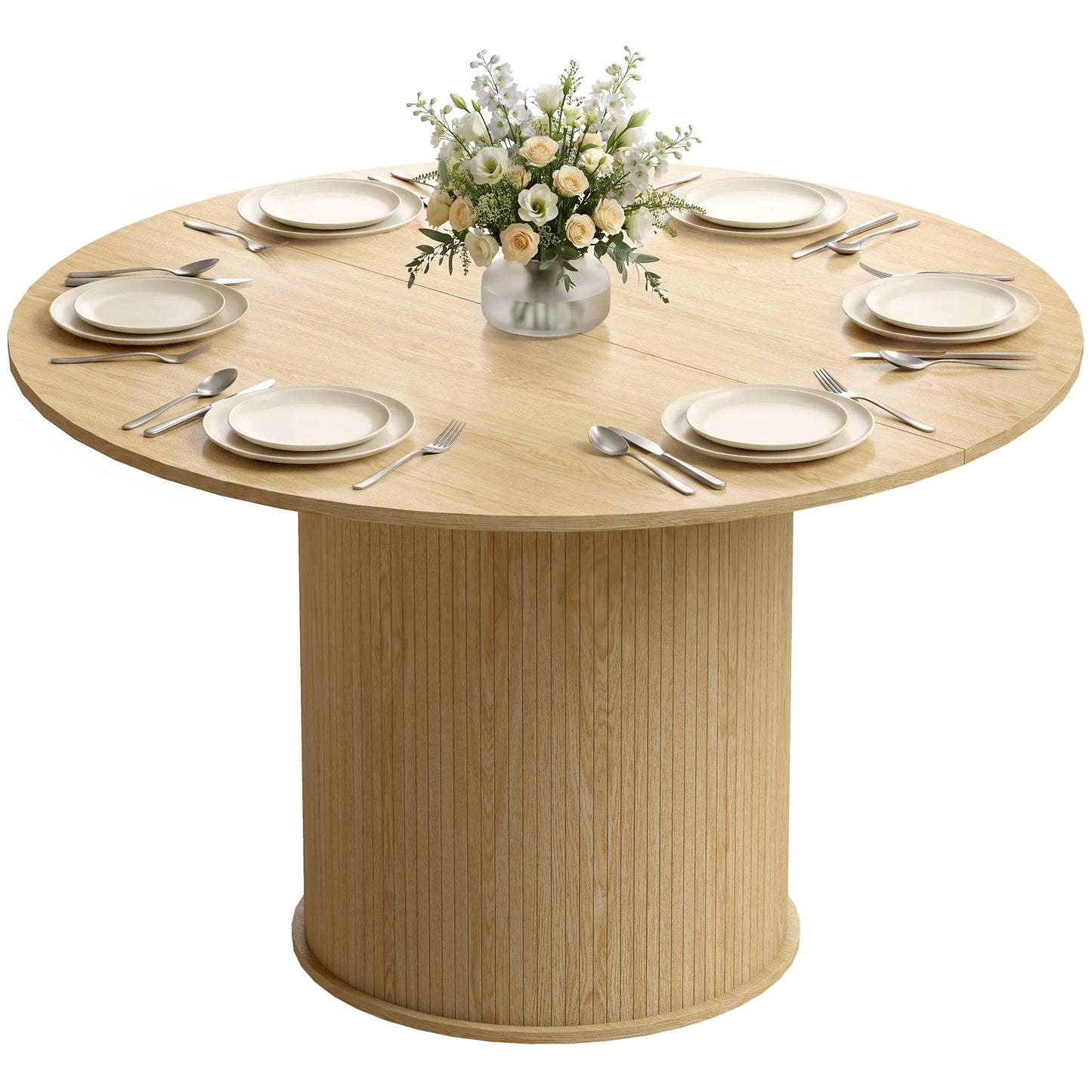 HOMCOM Round Dining Table 47in Natural Wood Pedestal Base