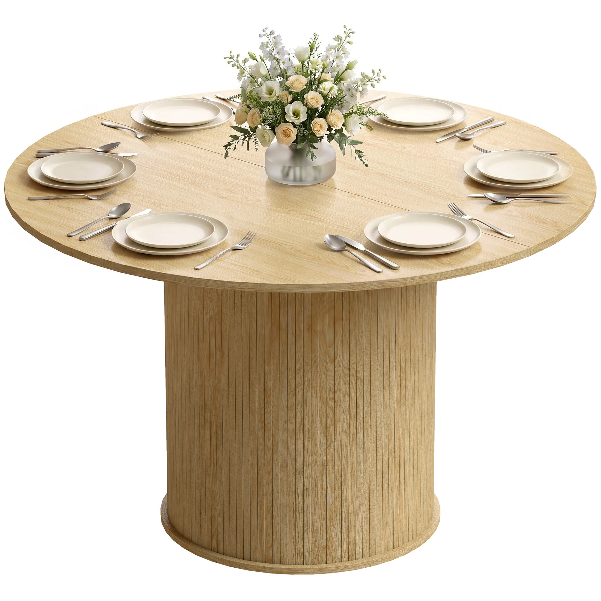 HOMCOM Round Dining Table 47in Natural Wood Pedestal Base