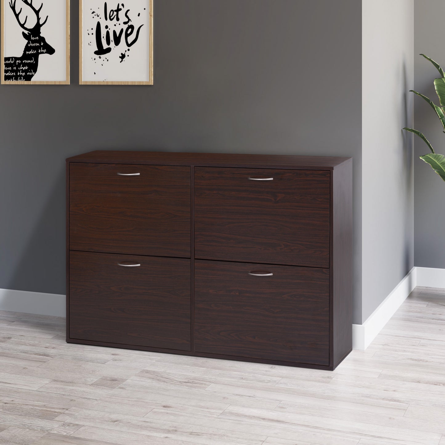 HOMCOM Brown Wooden Flip-Down Shoe Cabinet, 4 Tiers, Entryway Storage Organizer