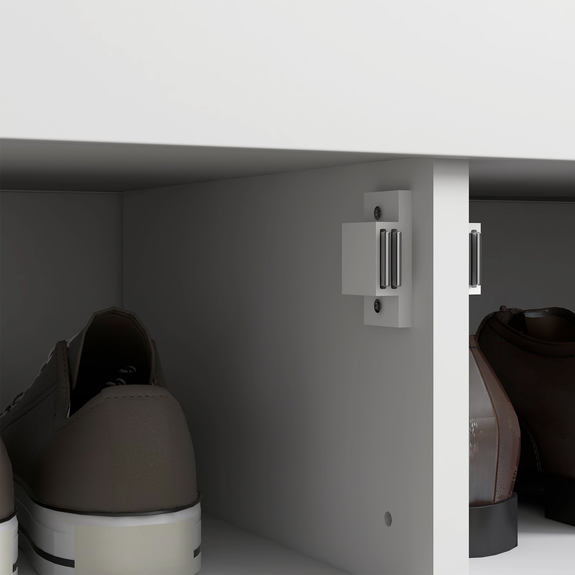 White Entryway Shoe Storage Bench: Cushioned Seat, Hidden Compartments, Adjustable Shelves