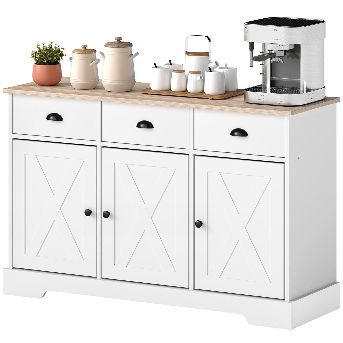Farmhouse Sideboard with 3 Barn Doors and 3 Drawers – 47"W x 30"H