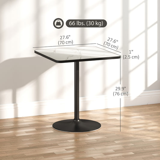 28" Square Kitchen Table with Marble Effect Top and Round Pedestal Base