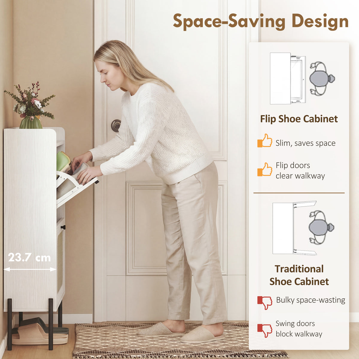 Shoe Cabinet with 2 Flip Drawers – 24"W x 39"H