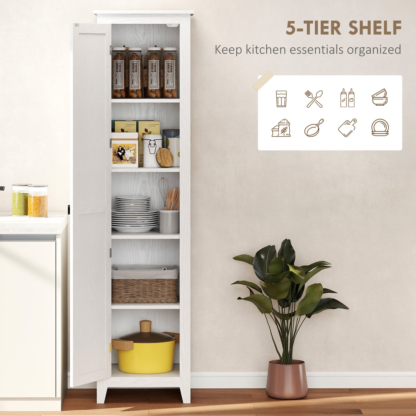 HOMCOM 67" Farmhouse Pantry Cabinet with Barn Door – White, 5‑Shelf Storage