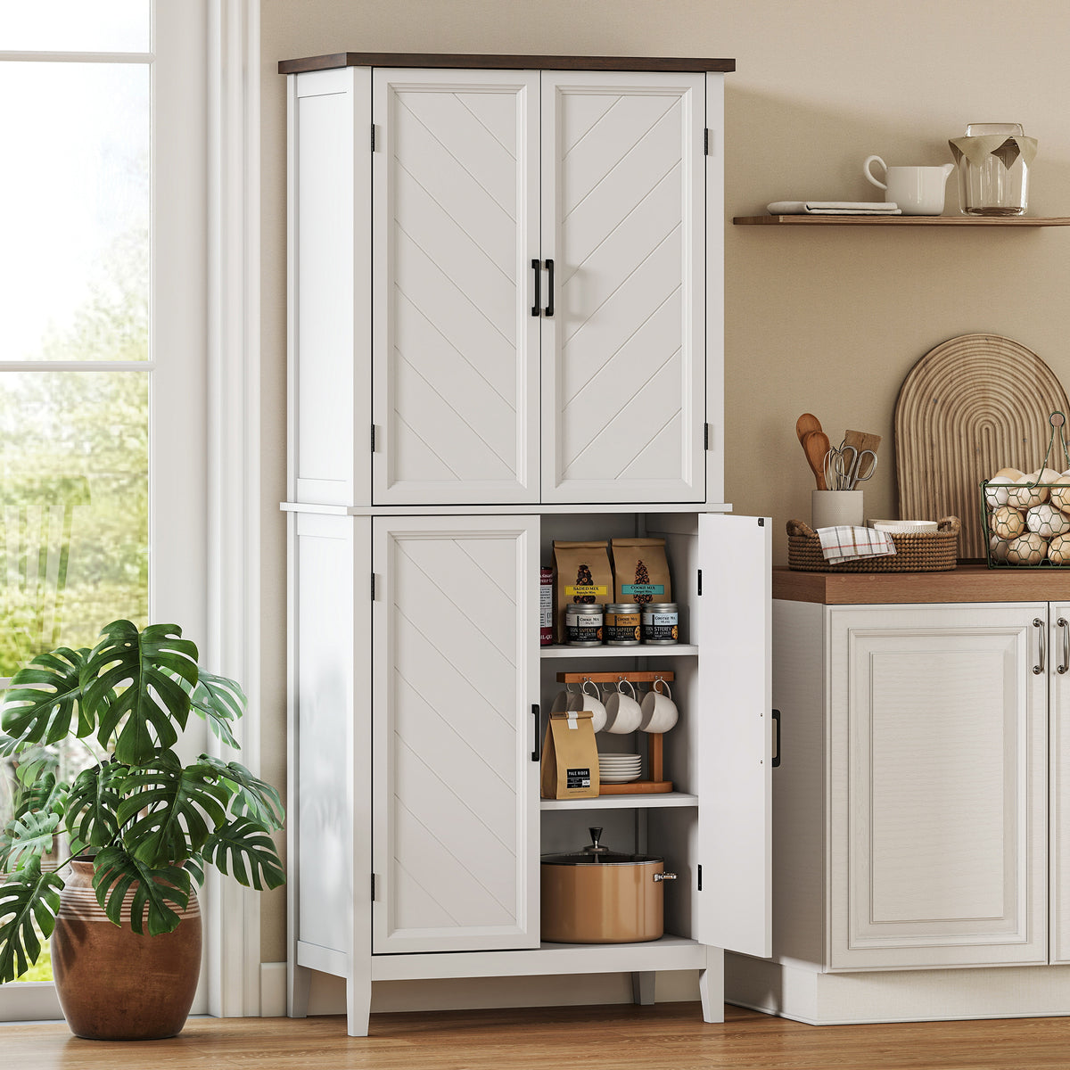 Farmhouse Kitchen Pantry with 4 Chevron Doors – 30"W x 70"H