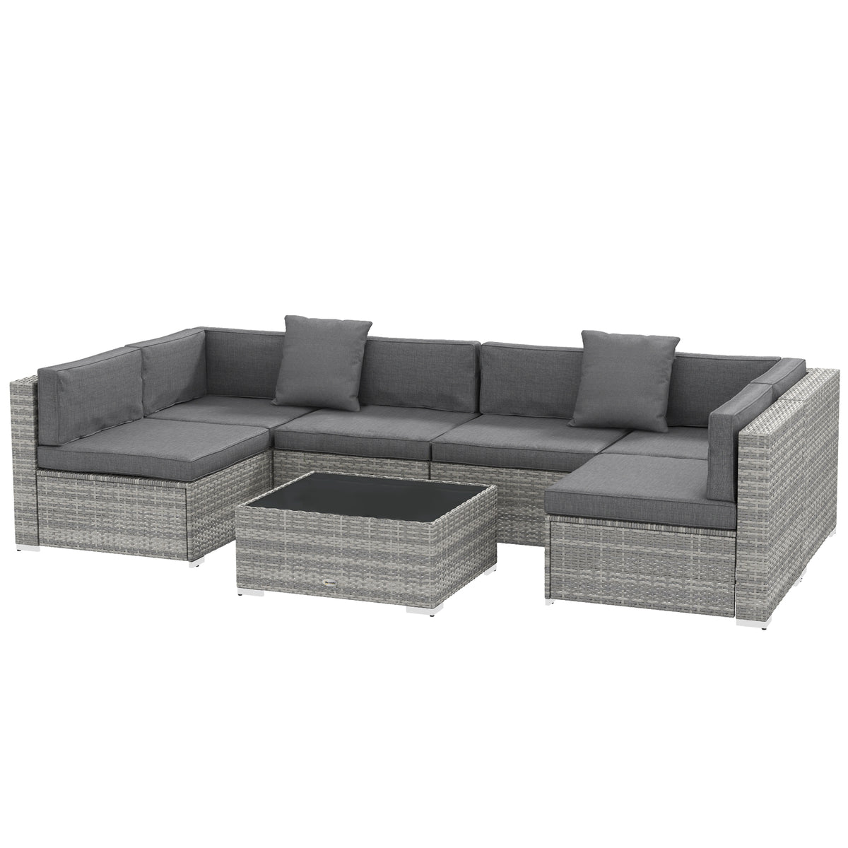 7 Pieces Outdoor Rattan Furniture Set, Patio Wicker Sectional Conversation Sofa Set – Grey
