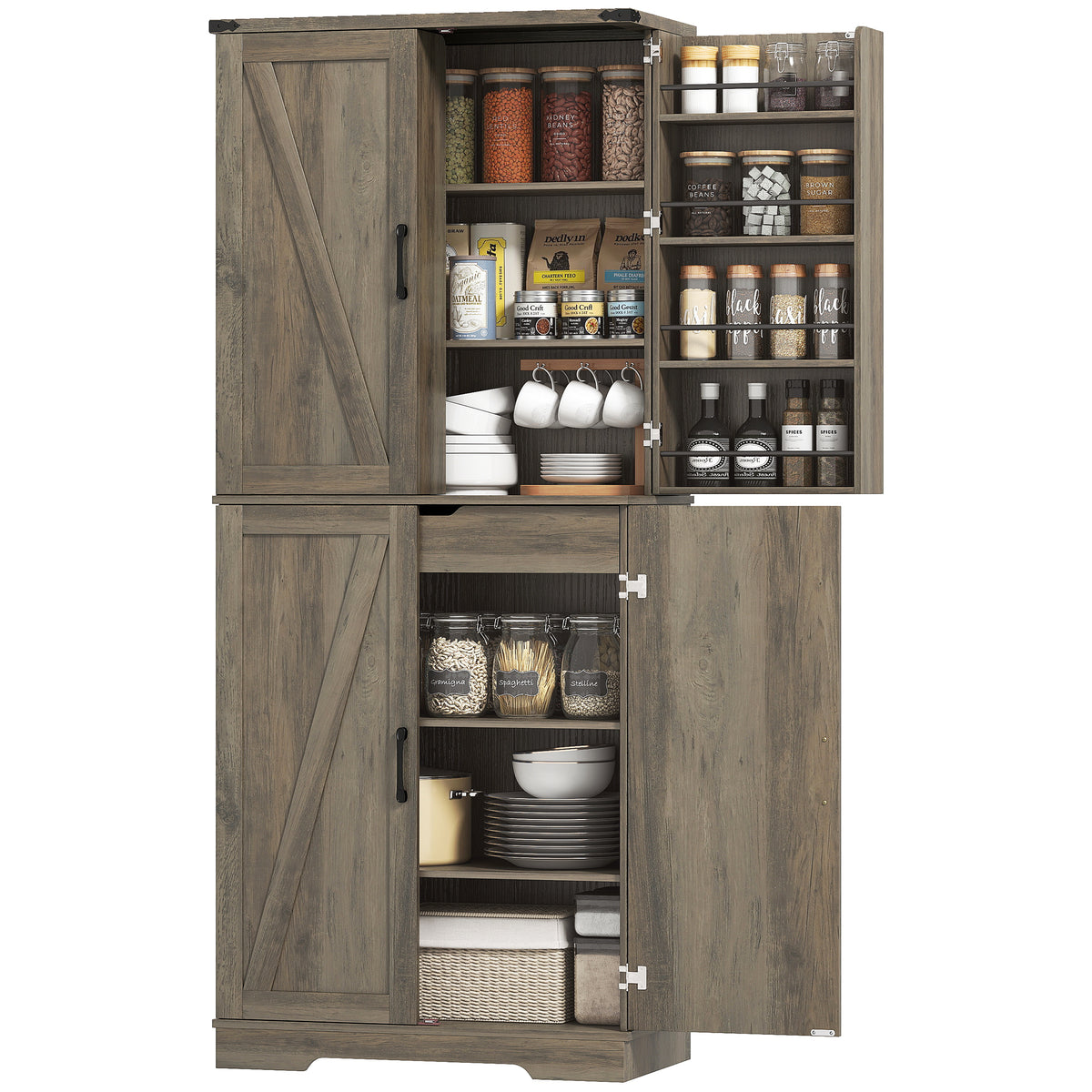 Farmhouse Storage Cabinet with 4 Doors – 30"W x 72"H