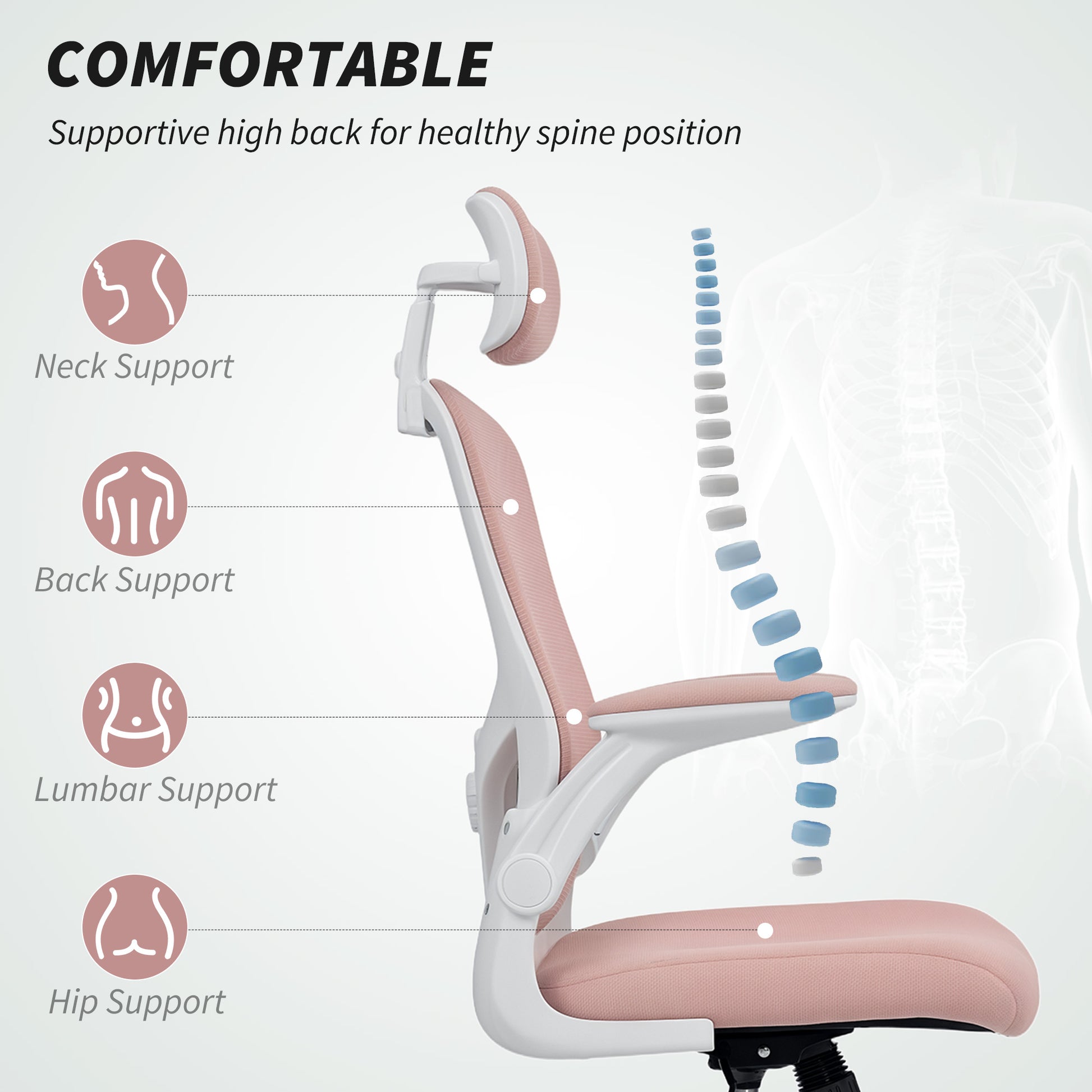 Ergonomic Mesh Office Chair: Adjustable Headrest, 4D Lumbar Support, Flip-Up Armrests