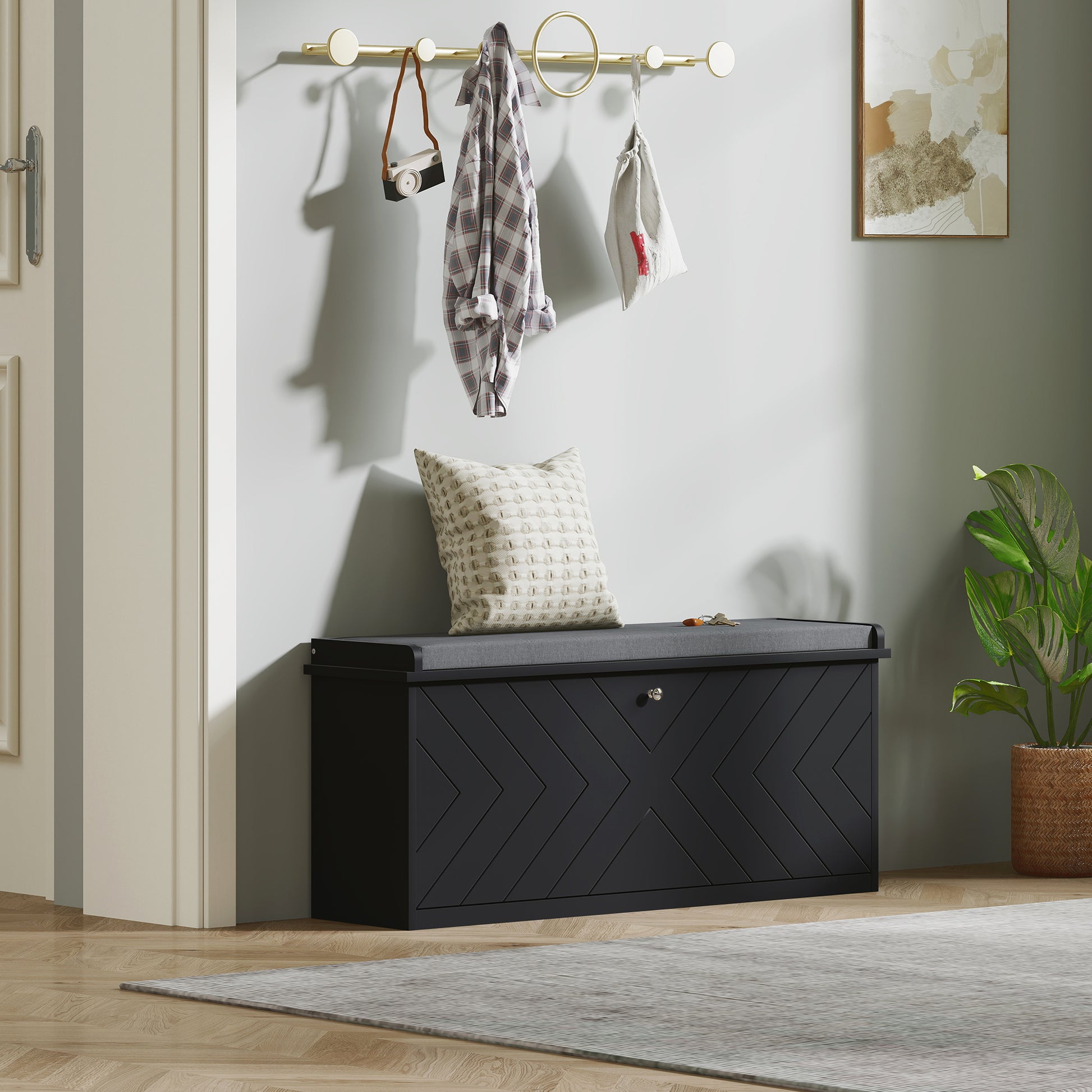 HOMCOM Upholstered Hallway Shoe Bench with Flip Drawer, Adjustable Storage Shelf