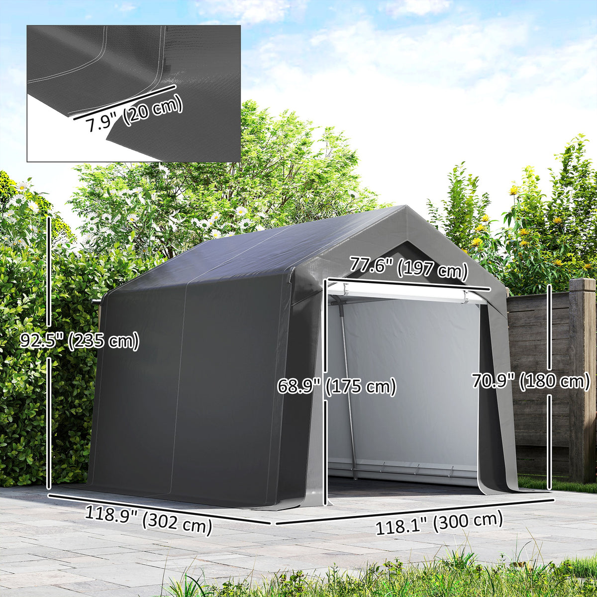 10' x 10' Outdoor Storage Shed Portable Garage with Roll-up Door for Motorcycle, Bike, Garden Tools