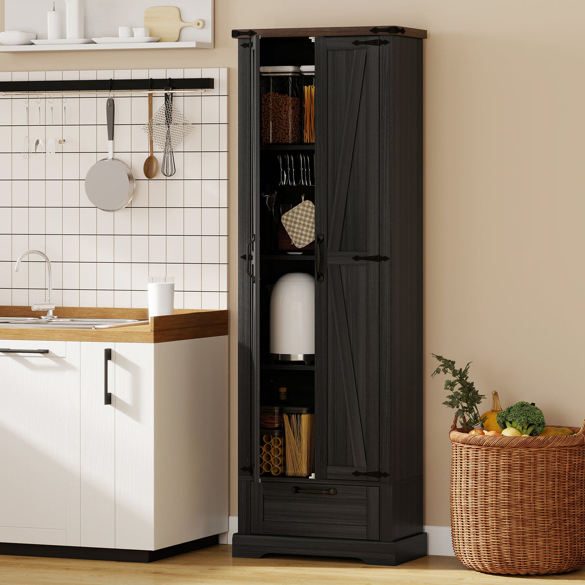 Kitchen Storage Cabinet with Adjustable Shelves – 24"W x 71"H