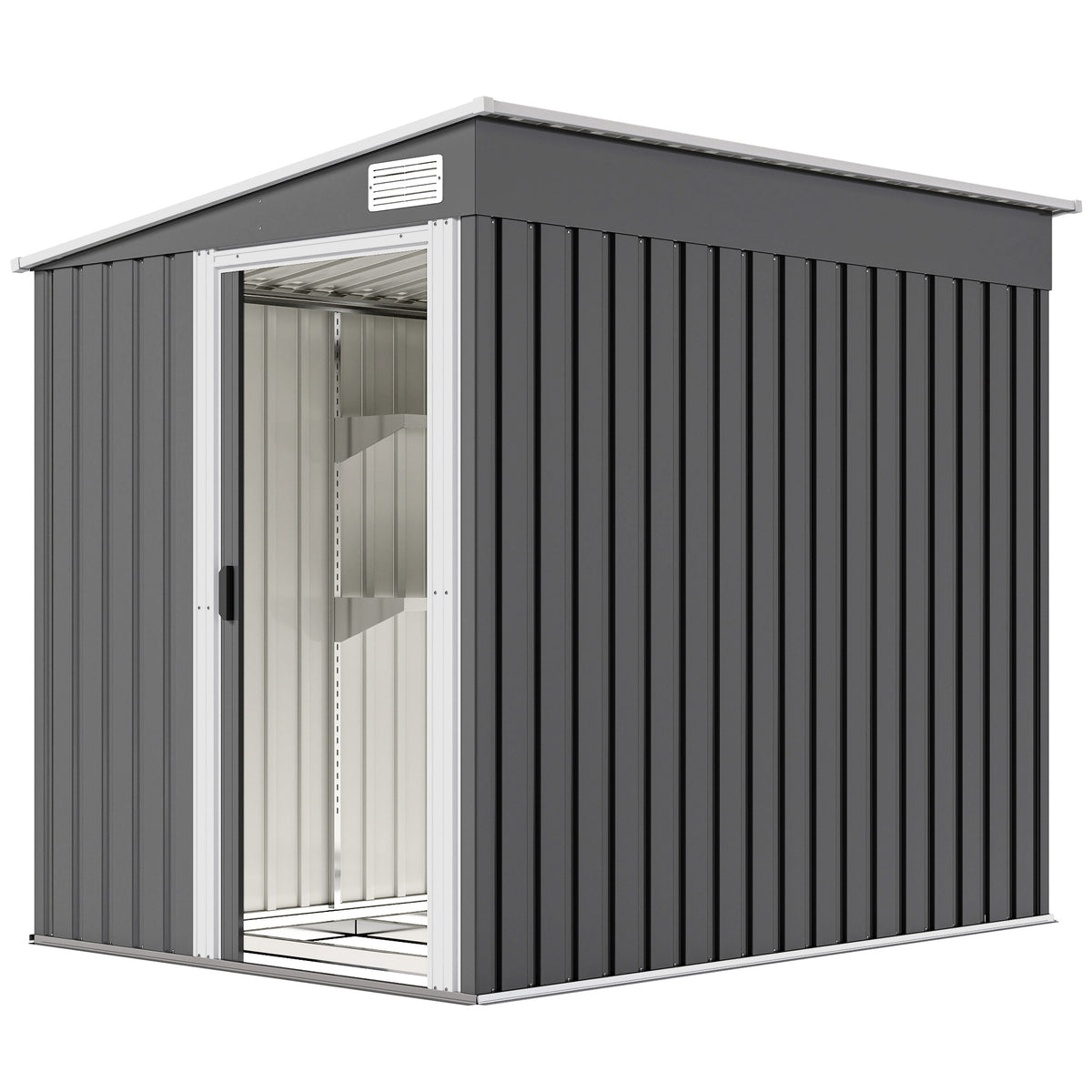 5'x7' Lean to Metal Garden Shed with Foundation, Outdoor Tool Shed with Sliding Door and 2 Vents – Dark Grey