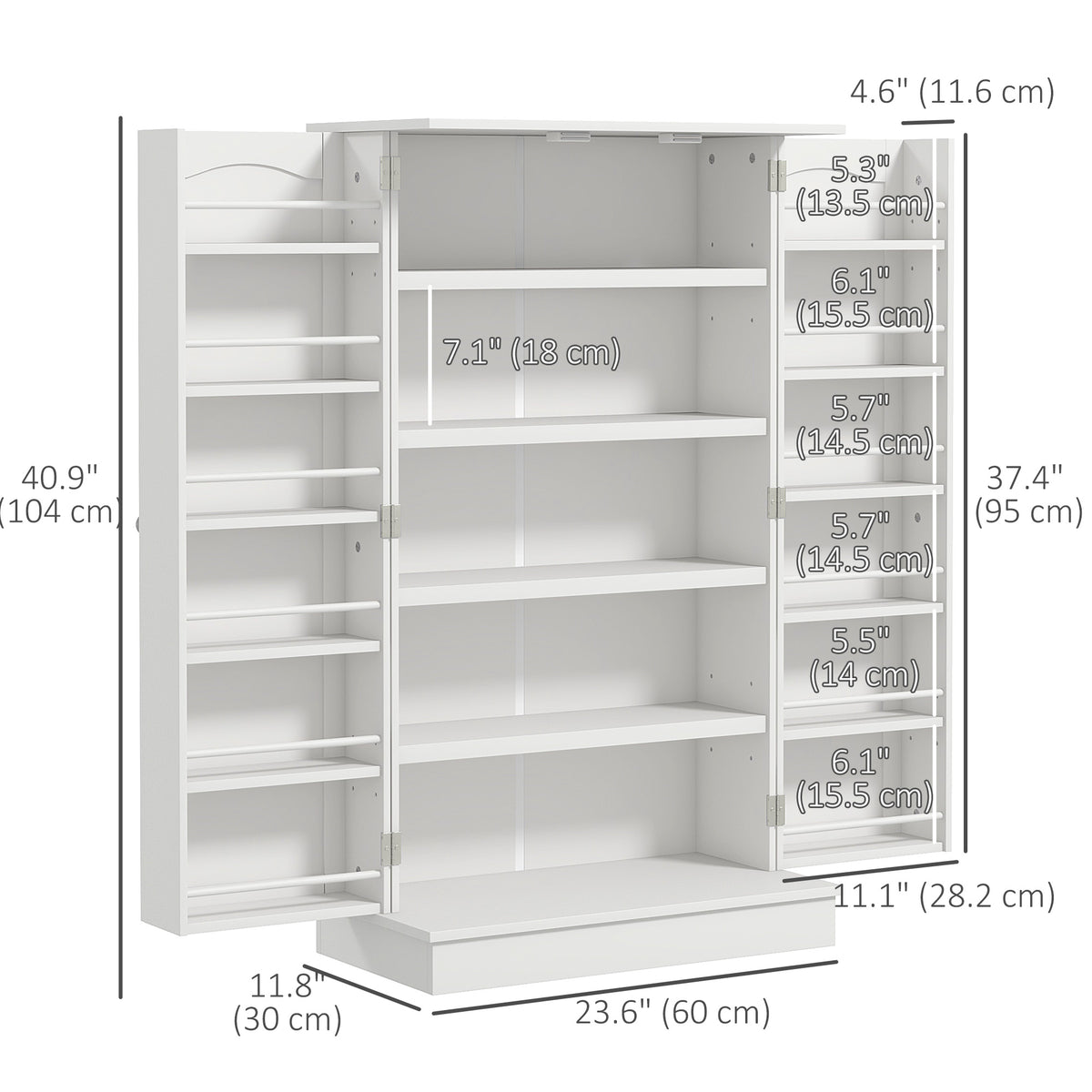 2-Door Kitchen Pantry Cabinet with 5-tier Shelving – 24"W x 41"H