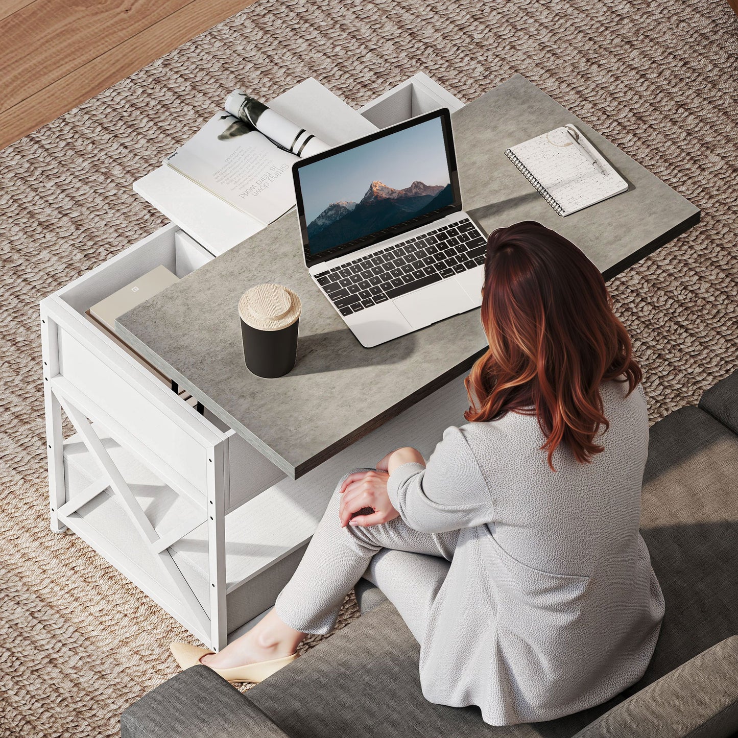 HOMCOM Modern Lift-Top Coffee Table with Fabric Drawers and Hidden Storage