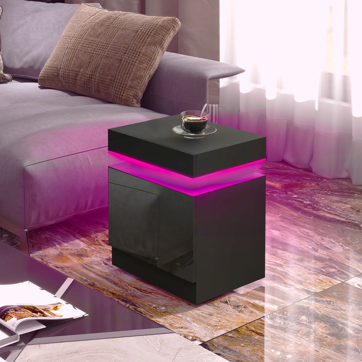 LED Nightstand with 2 Drawers – 18"W x 21"H