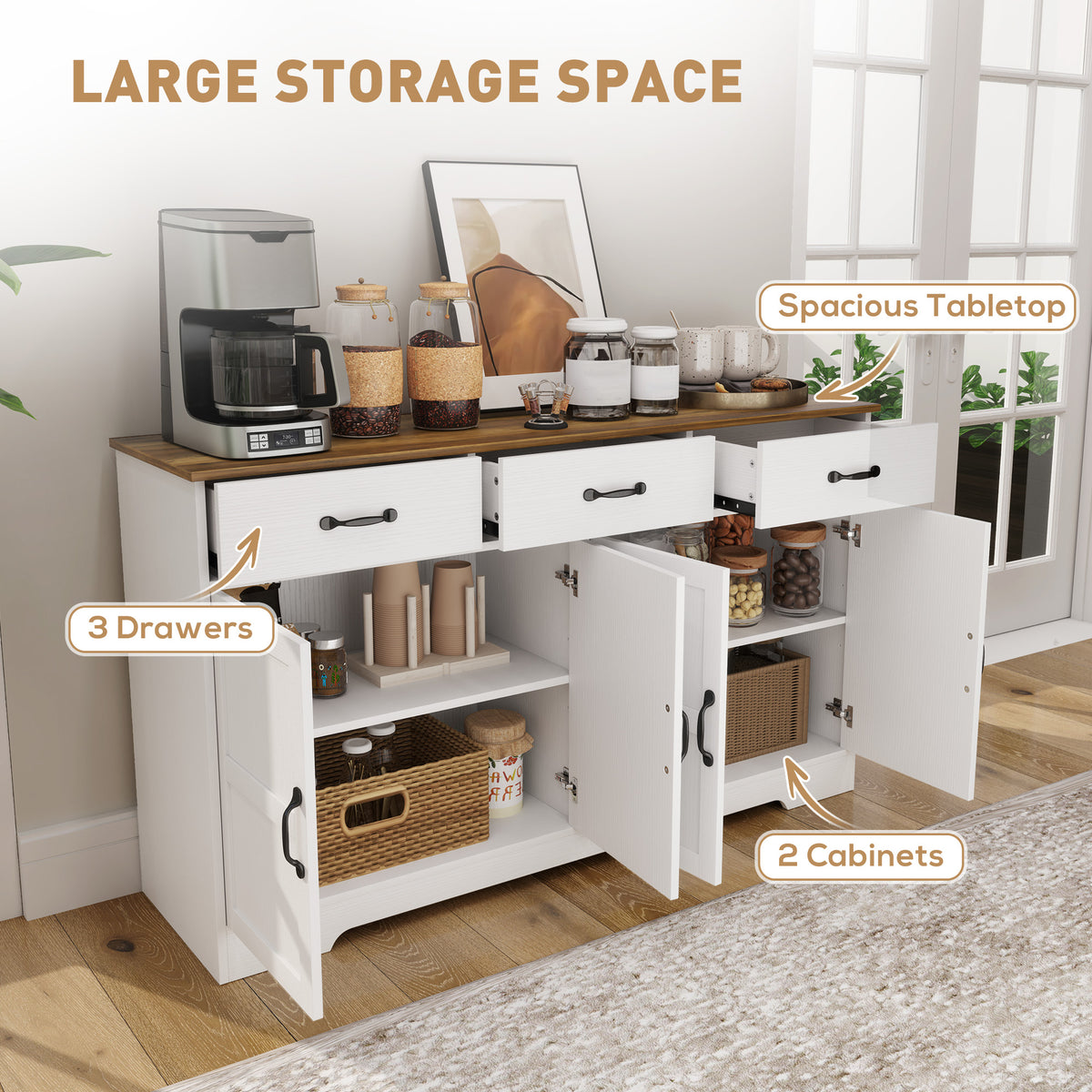 Sideboard Buffet Cabinet with Storage – 55"W x 32"H