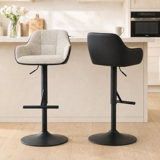 Linen-Look Swivel Bar Stools with Back, Armrests and Footrest, Set of 2