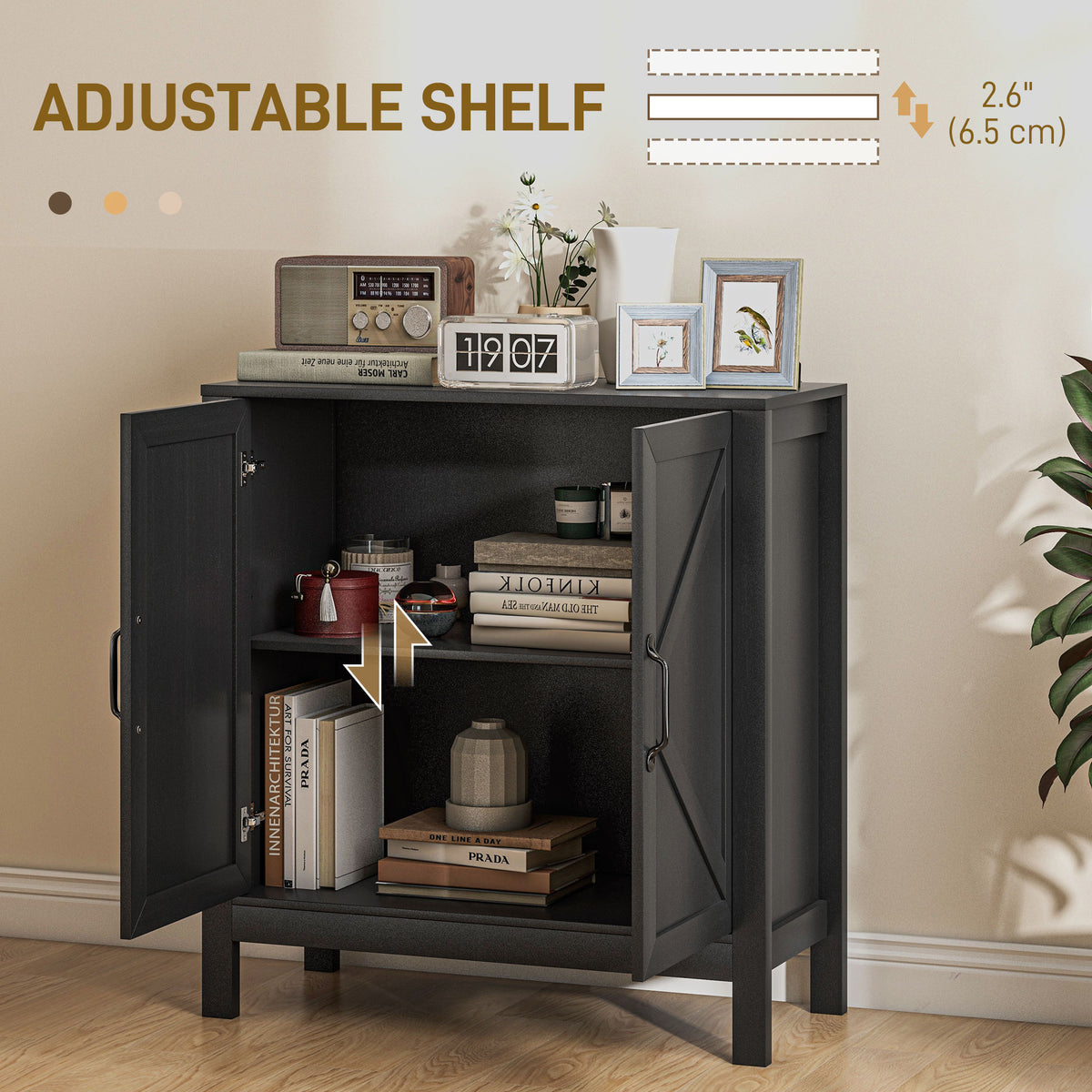 Kitchen Storage Cabinet with Barn Door and Adjustable Shelves – 32"W x 34"H