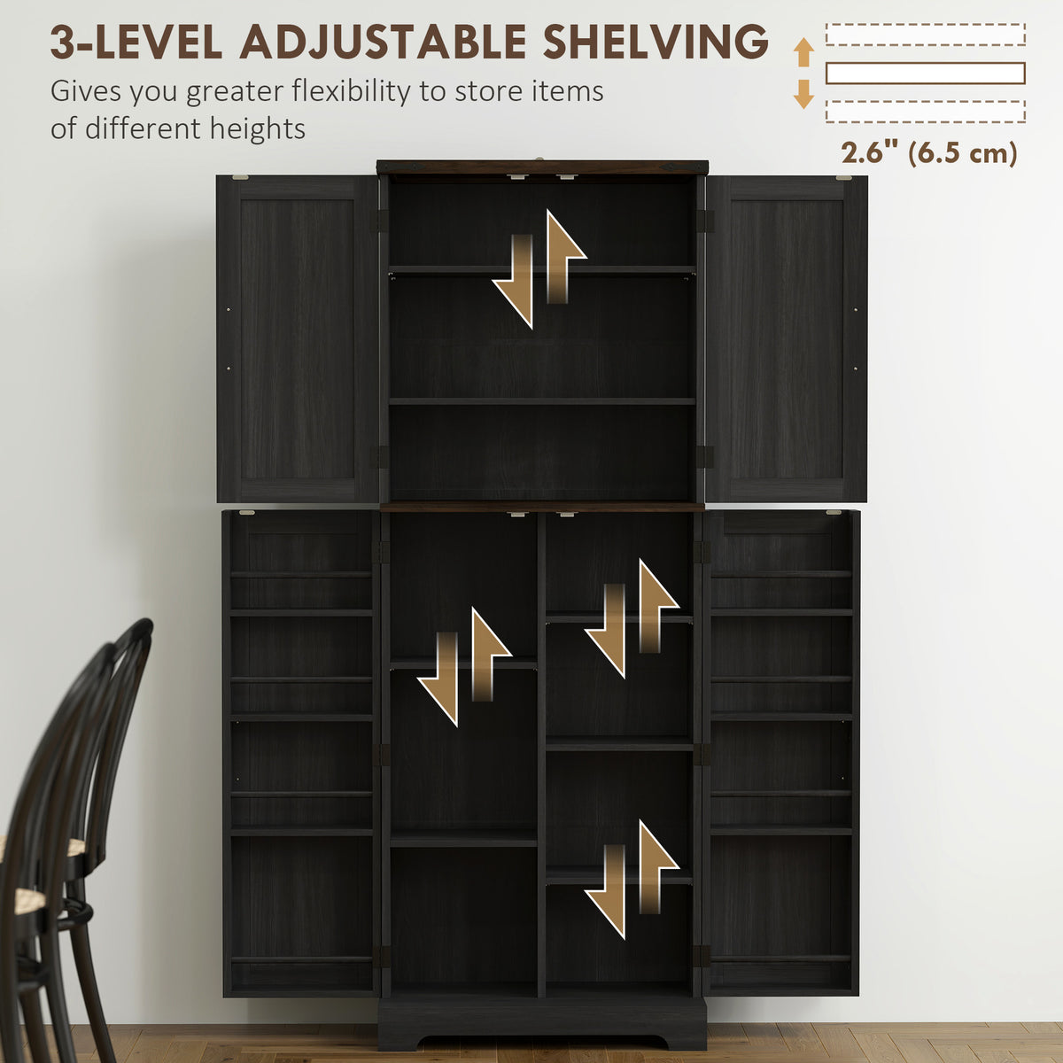 Tall Kitchen Pantry Cabinet with Spice Racks and Adjustable Shelves – 24"W x 64"H