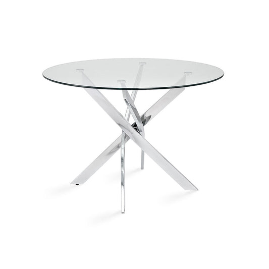 Round Glass Dining Set, Chrome X-Base