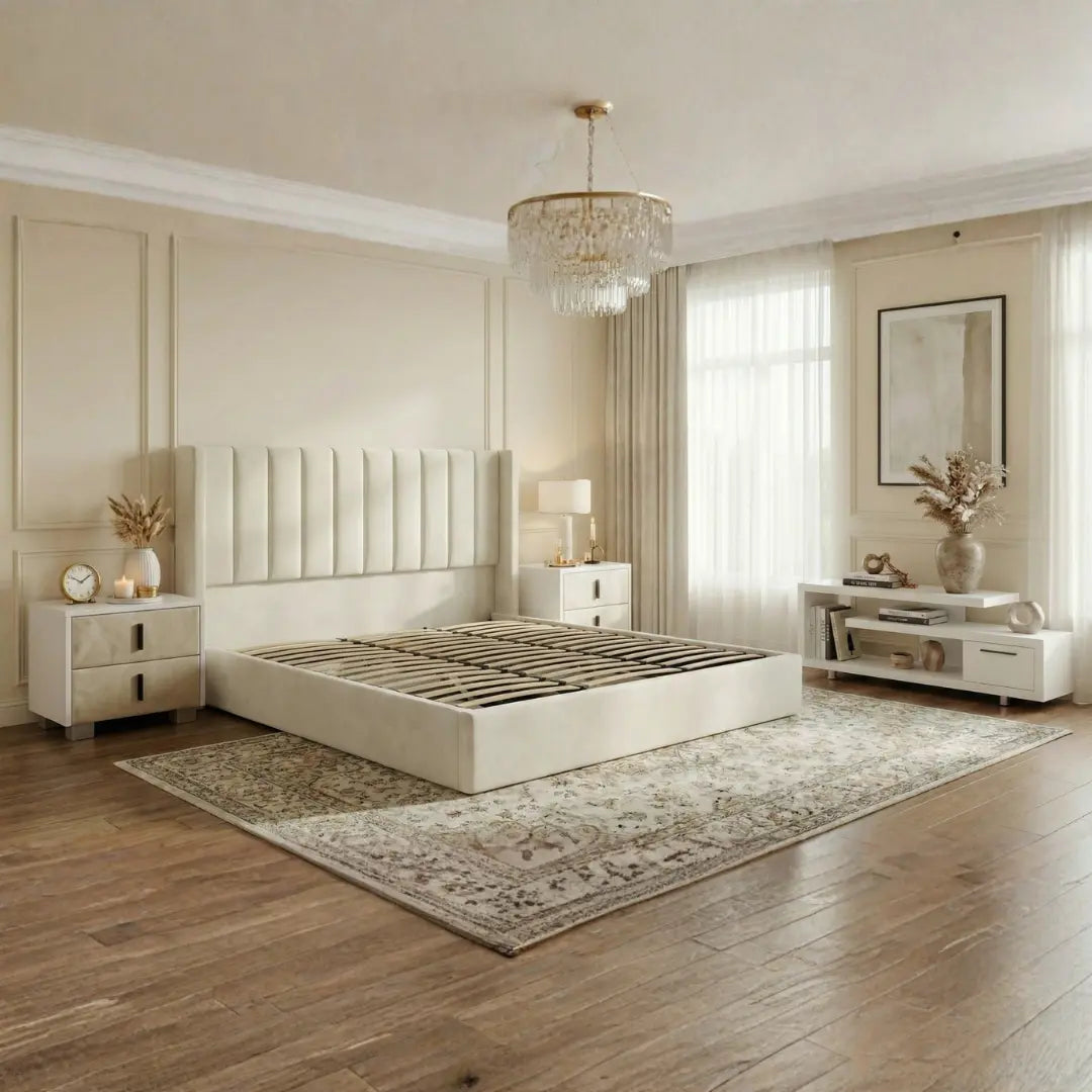 Oliver Hydraulic Lift-Up Storage Bed – Ivory