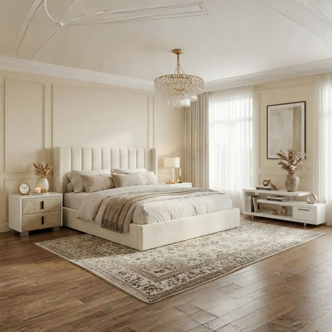Oliver Hydraulic Lift-Up Storage Bed – Ivory
