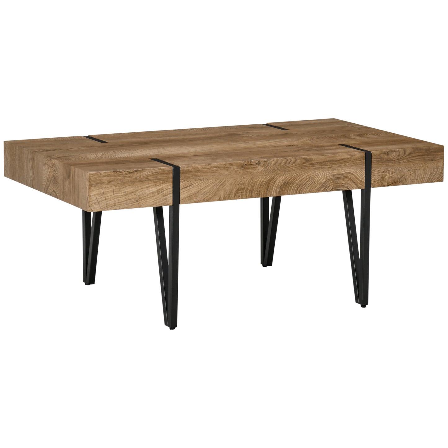 HOMCOM Rustic Rectangle Coffee Table with Steel Hairpin Legs for Home