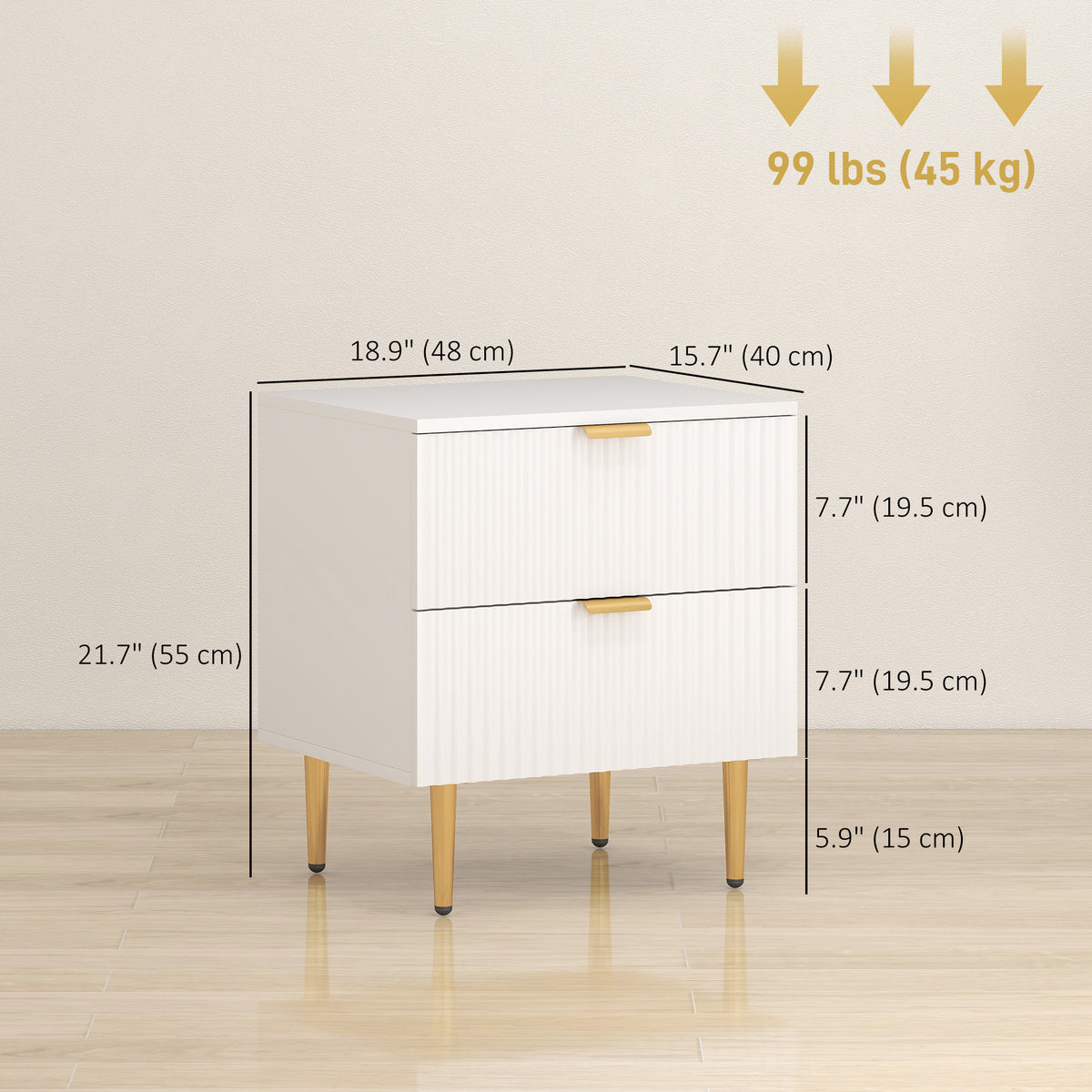 Modern 2-Drawer Nightstands with Metal Legs, Set of 2 – 19"W x 22"H