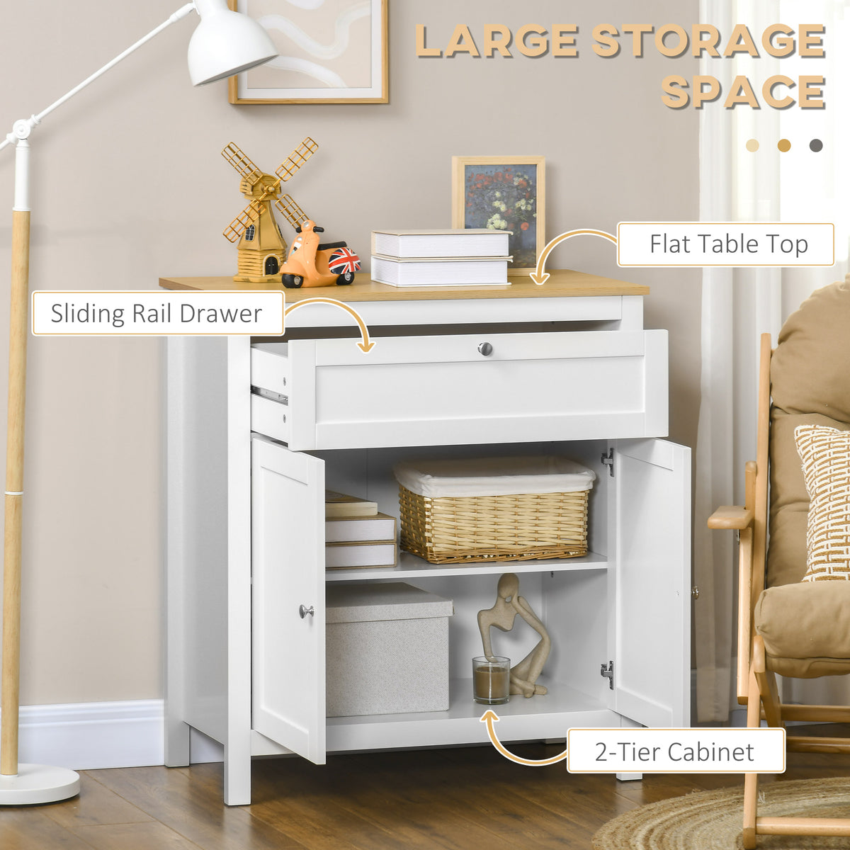 Sideboard with Drawer and Double-Door Cupboard – 32"W x 35"H