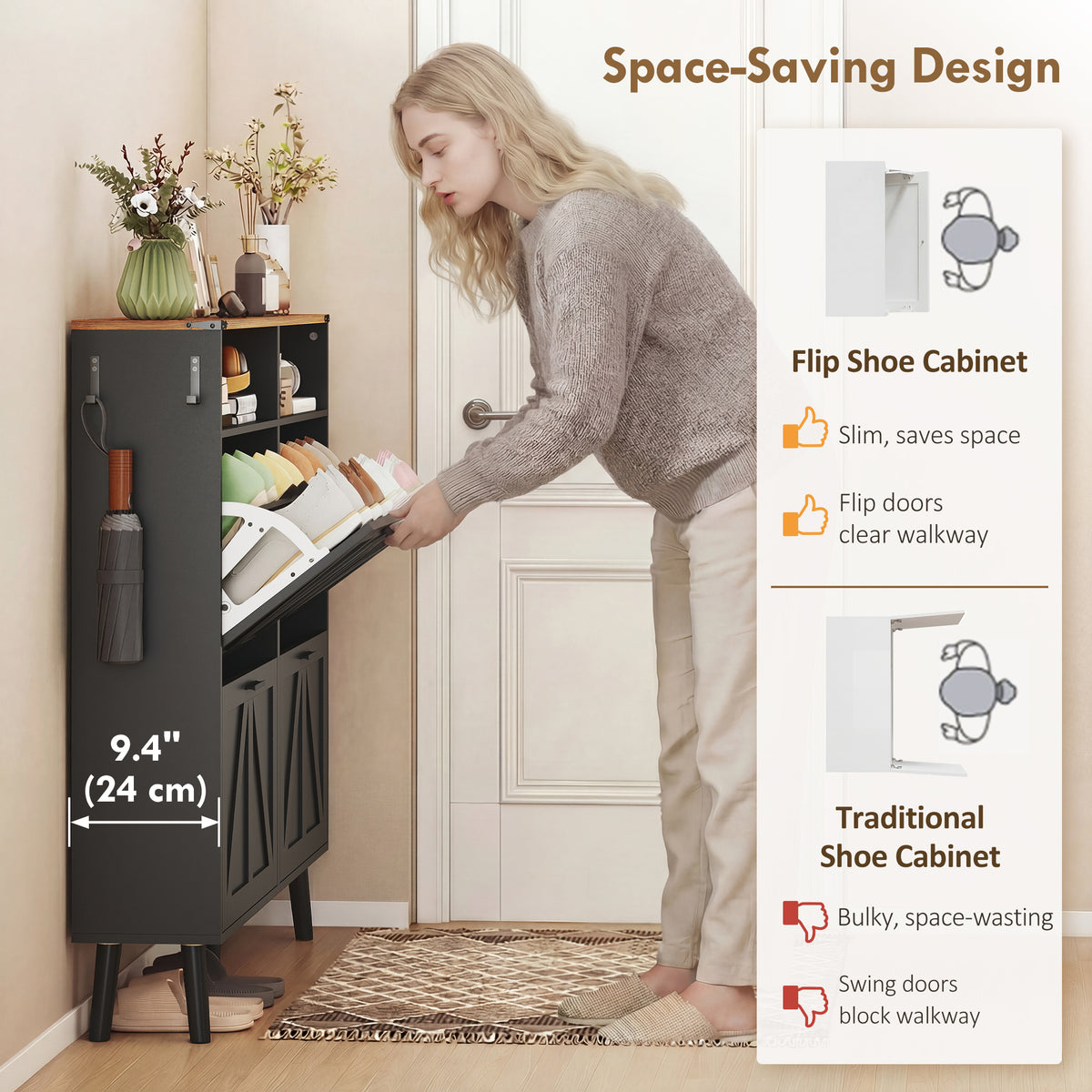 Shoe Storage Cabinet with 4 Flip Drawers – 47"W x 45"H