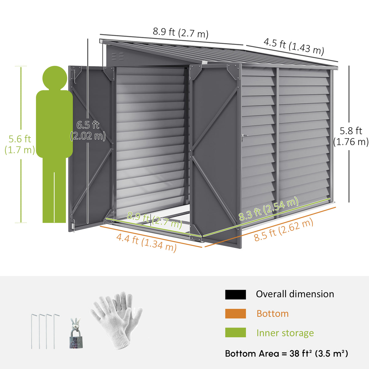 4.6' x 9' Steel Outdoor Storage Shed, Lean to Shed w/ Foundation Kit, Lockable Doors, Gloves & Air Vents for Backyard, Patio – Grey