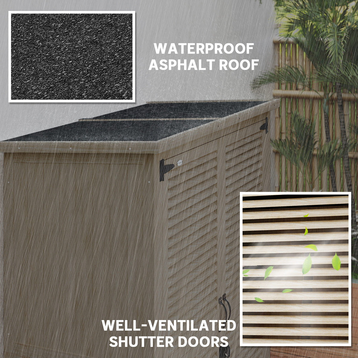 50" x 26" x 66" Wooden Garden Shed, Outdoor Storage Shed with Waterproof Asphalt Roof, Shelves