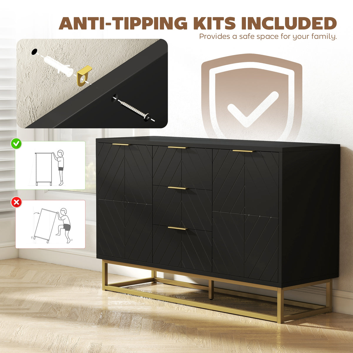 Sideboard Storage Cabinet with 3 Drawers – 47"W x 30"H