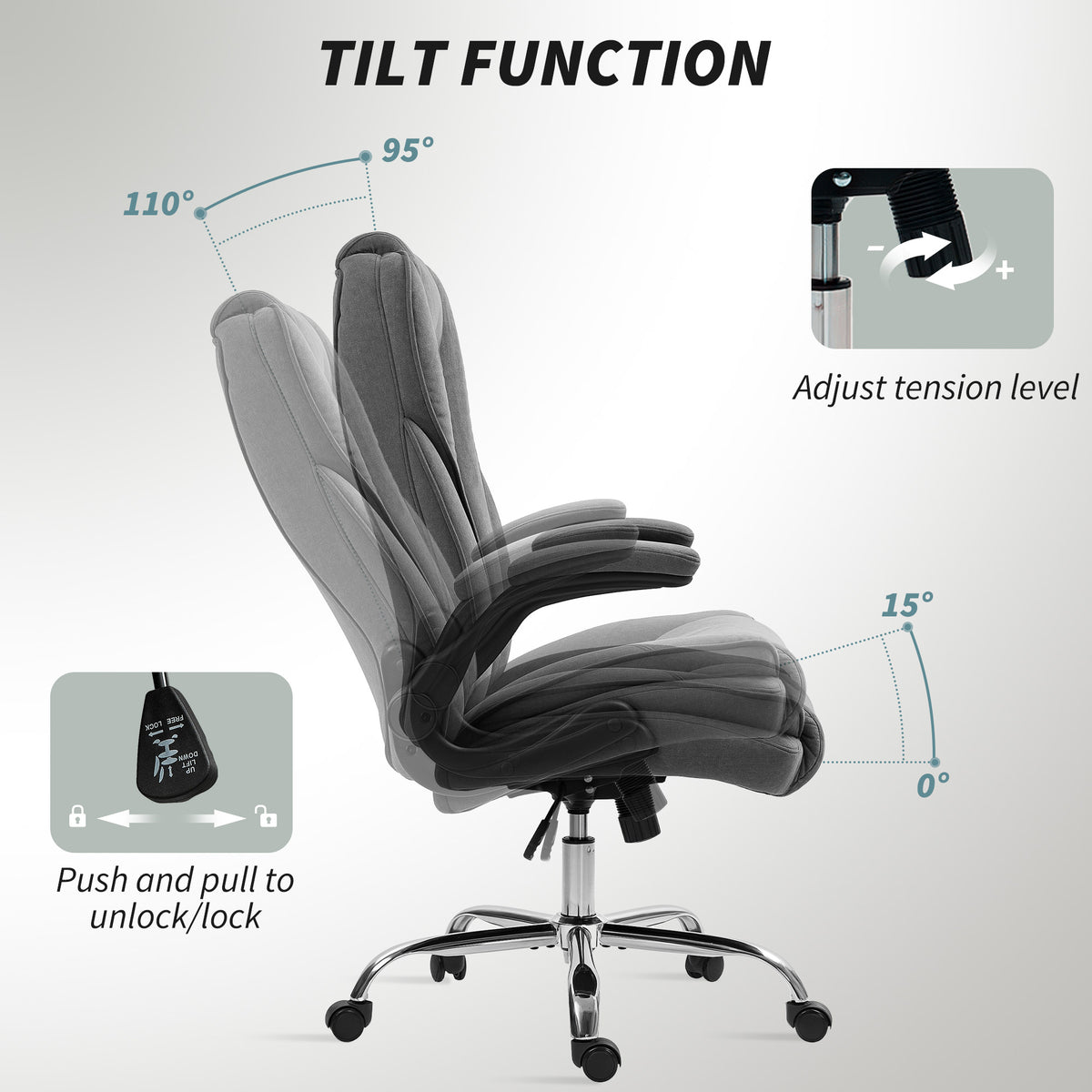 Executive Office Chair, Desk Chair with Flip-up Armrest, Dark Grey