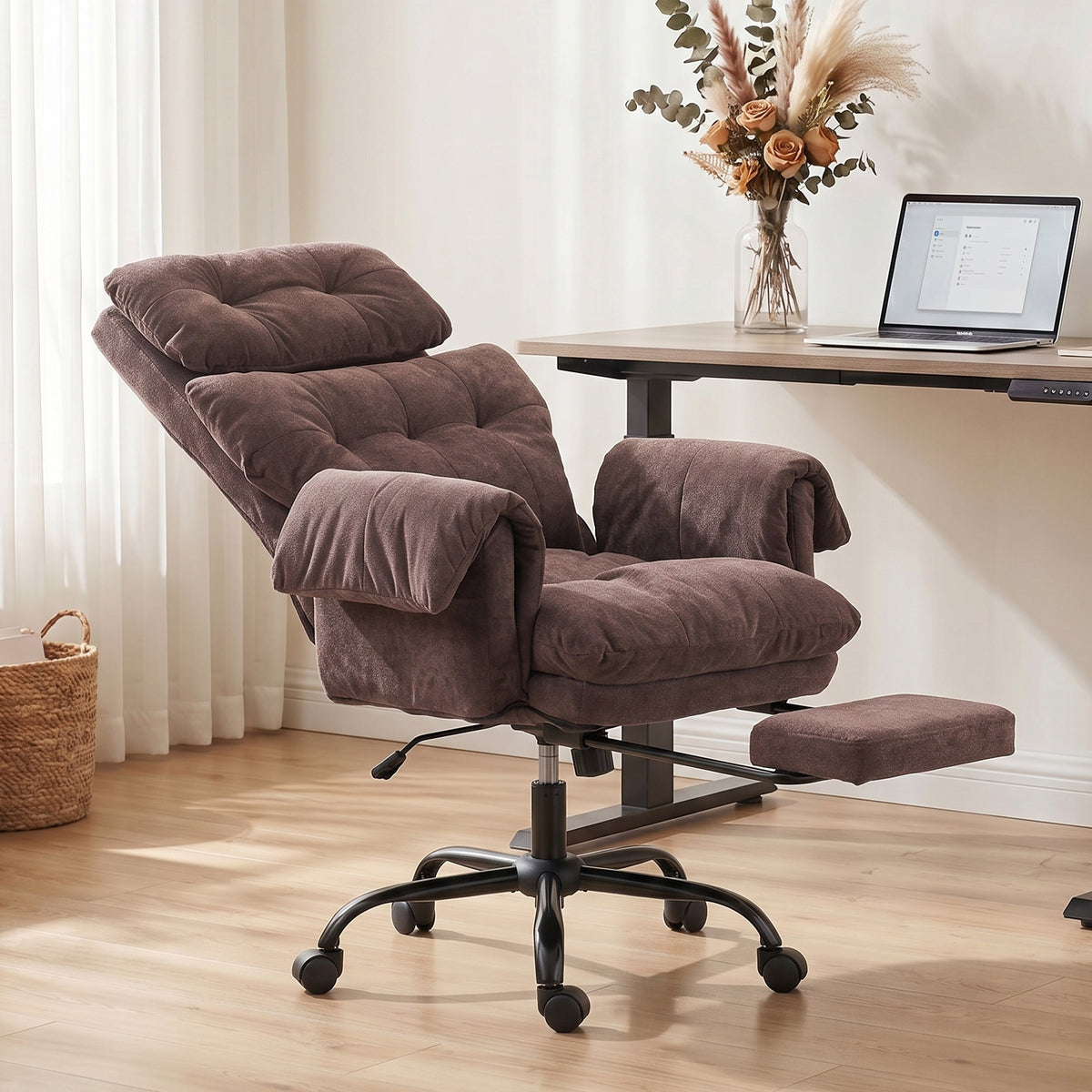 Reclining Executive Computer Desk Chair with Footrest, Coffee