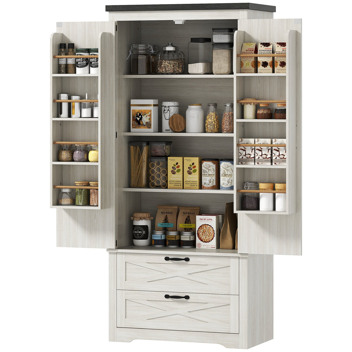 Freestanding Kitchen Pantry Cabinet with Drawers – 29"W x 64"H