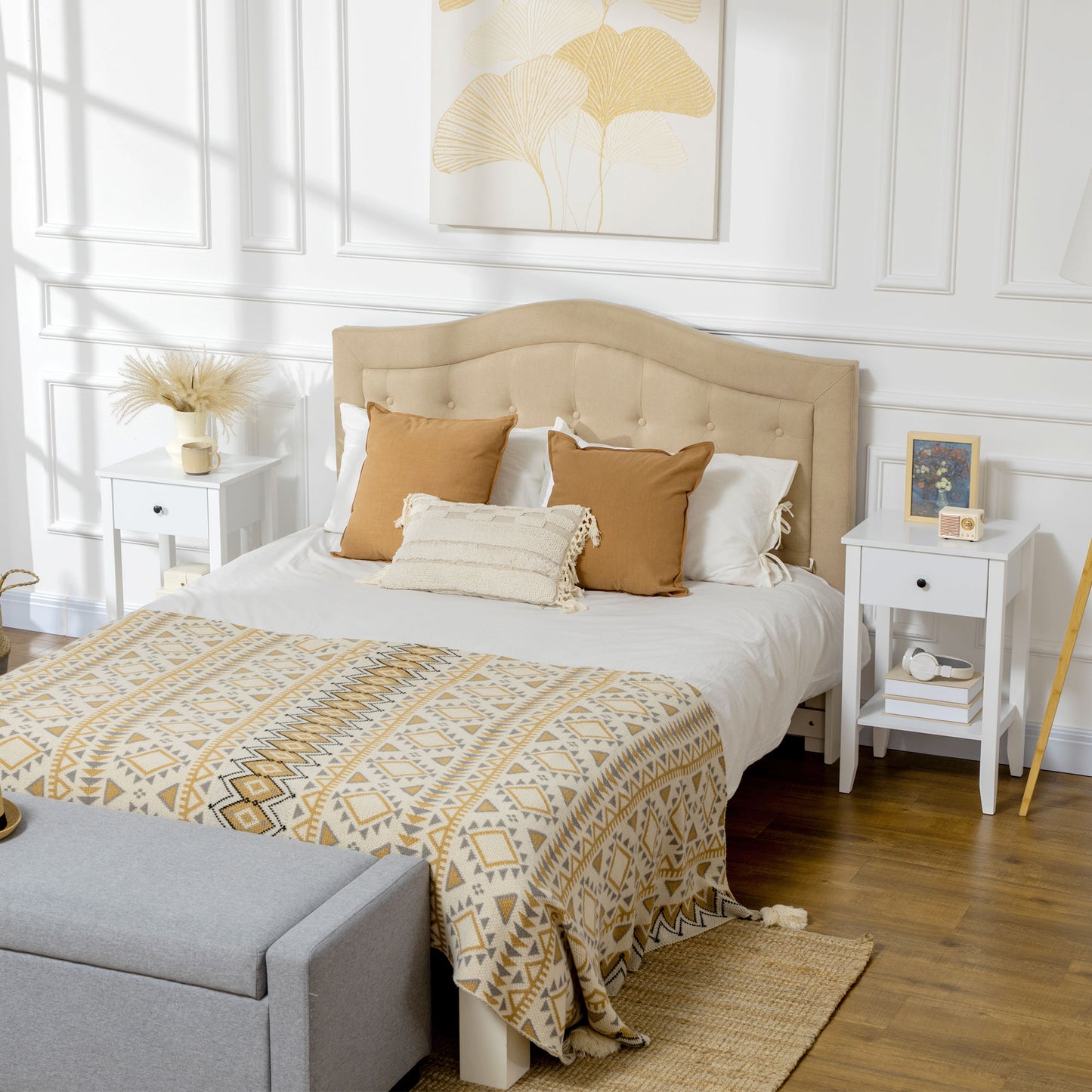 HOMCOM Modern White 2-Tier Side Table with Drawer & Storage