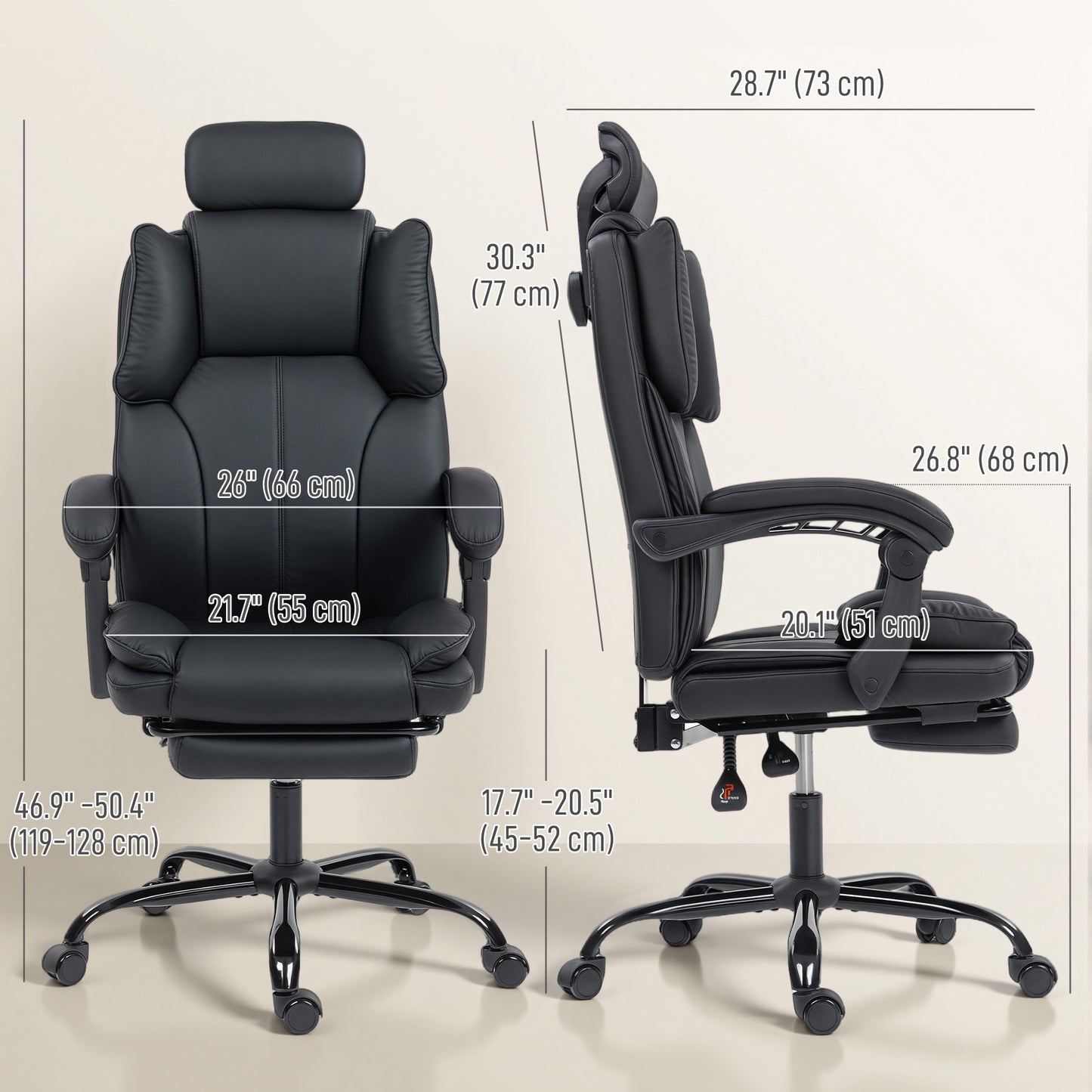 HOMCOM Executive Reclining Office Chair: Pet-Friendly Fabric, Headrest, Footrest, Swivel