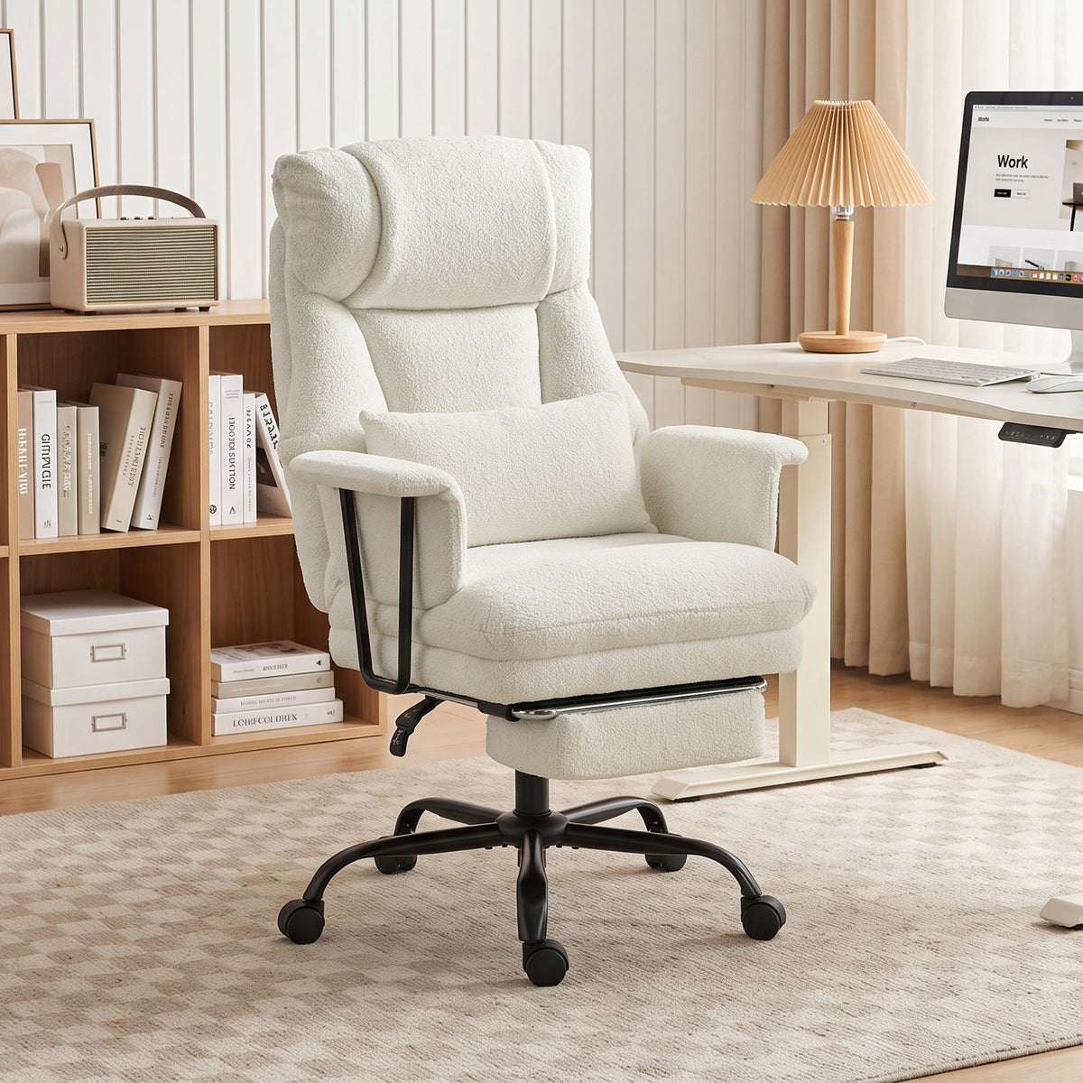 Office Chair, 400 lbs Heavy Duty Velvet Computer Desk Chair with Lumbar Support, Cream White