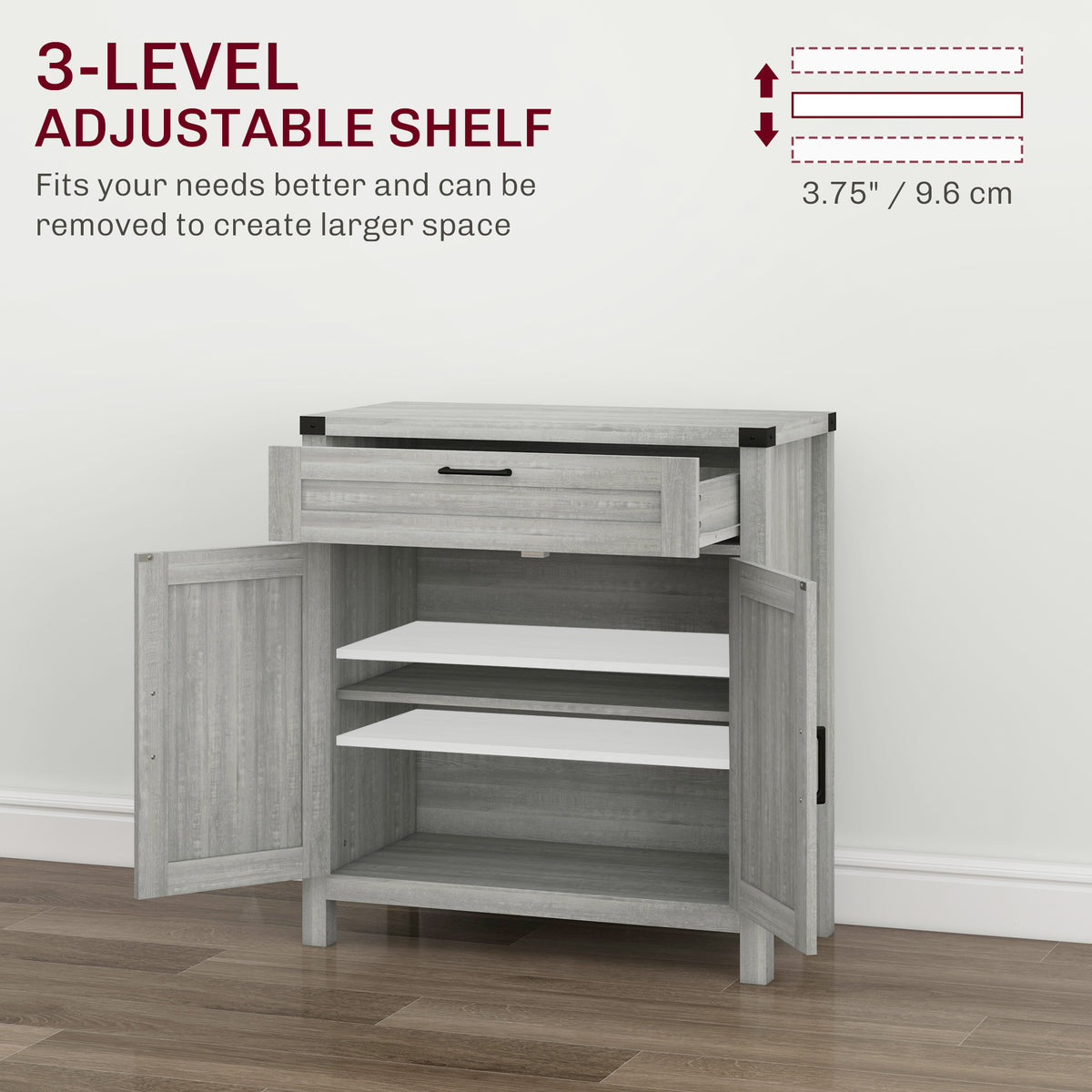 Sideboard Buffet Cabinet with 2 Rustic Barn Doors and Drawer – 30"W x 33"H
