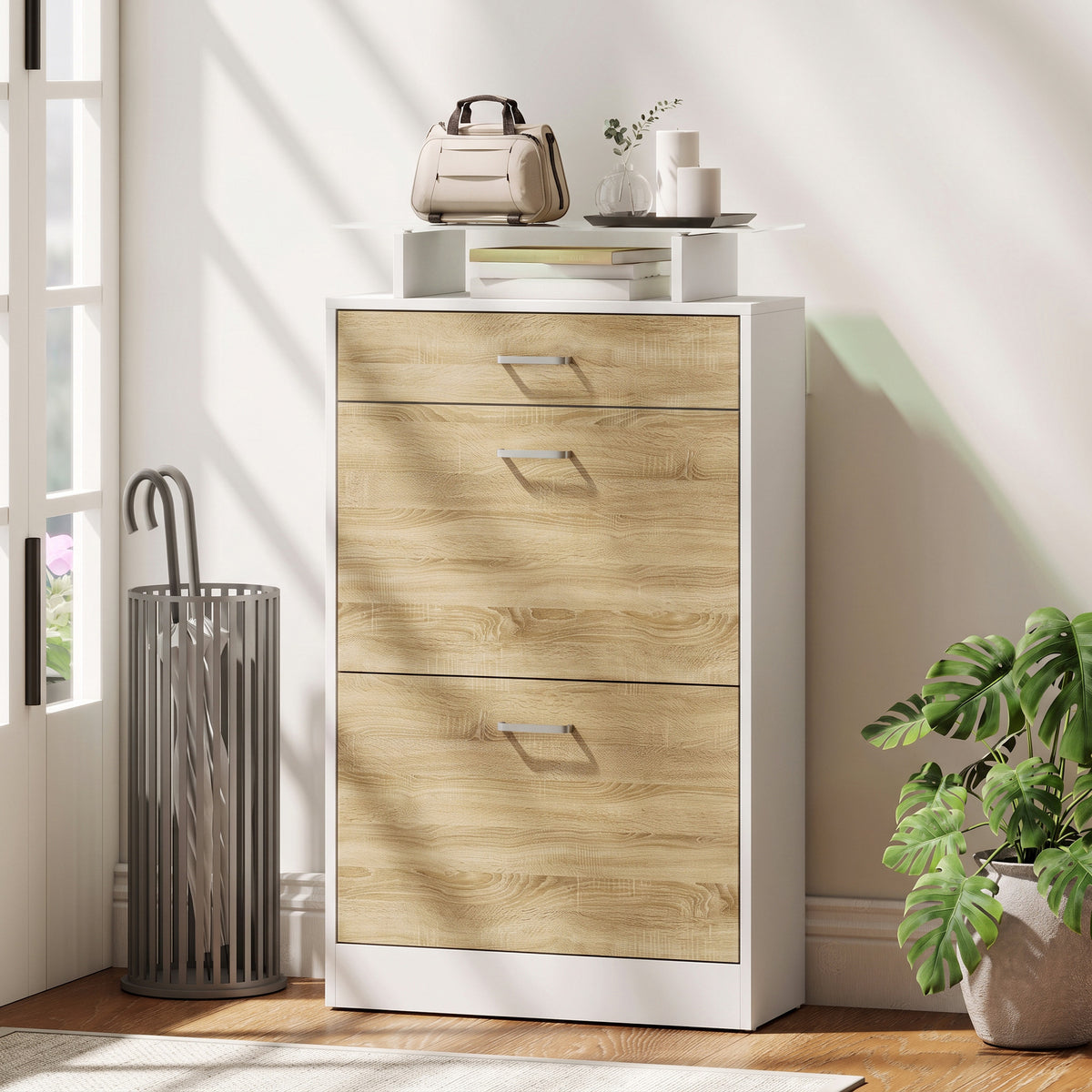 Slim Shoe Organizer Cabinet with 2 Flip Drawers – 24"W x 42"H